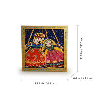 Rajasthani Puppets' Hand-Painted Wall Décor Hanging In Recycled Wood (11.9 Inch)