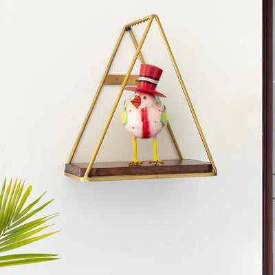 'Mrs. Sparrow-Pyramid Floating' Wall Shelf With Decorative Showpiece In Iron & Mango Wood (11.4 Inch, Multicolored, Handcrafted)