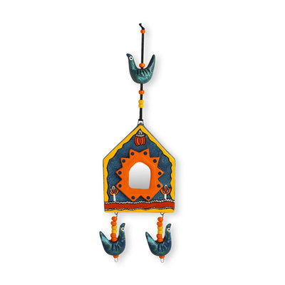 'Sparrows On Window' Handmade Terracotta Decorative Wall Hanging (8.7 Inches, Hand-Painted)