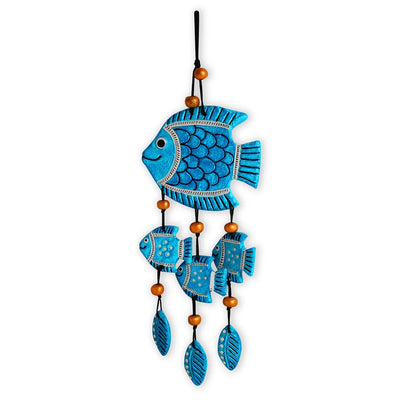 'Shoaling Fishes' Handmade Terracotta Decorative Wall Hanging (15.6 Inches, Hand-Painted)