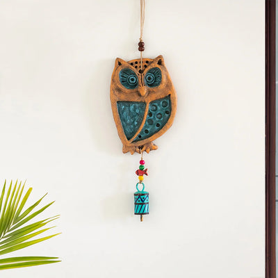'Wide-Eyed Owl' Handmade Terracotta Decorative Wall Hanging (12.6 Inches, Hand-Painted)