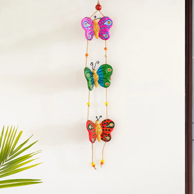 Radiant Butterfliers' Handmade Terracotta Decorative Wall Hanging (16.9 Inches, Hand-Painted)
