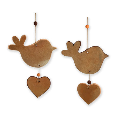 'Hearty Sparrows' Handmade Terracotta Decorative Wall Hanging (Set Of 2, 11.6 Inches, Hand-Painted)