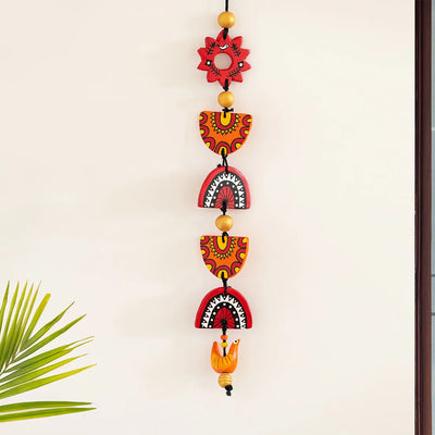 'Orange Rays' Handmade Terracotta Decorative Wall Hanging (19.7 Inches, Hand-Painted)