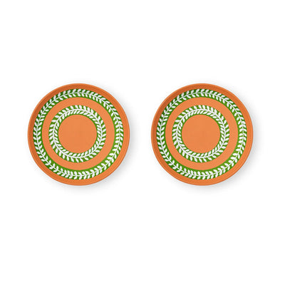 'Leaf Spiral' Hand-Painted Terracotta Wall Plates Wall Décor (8 Inches, Set of 2, Orange)