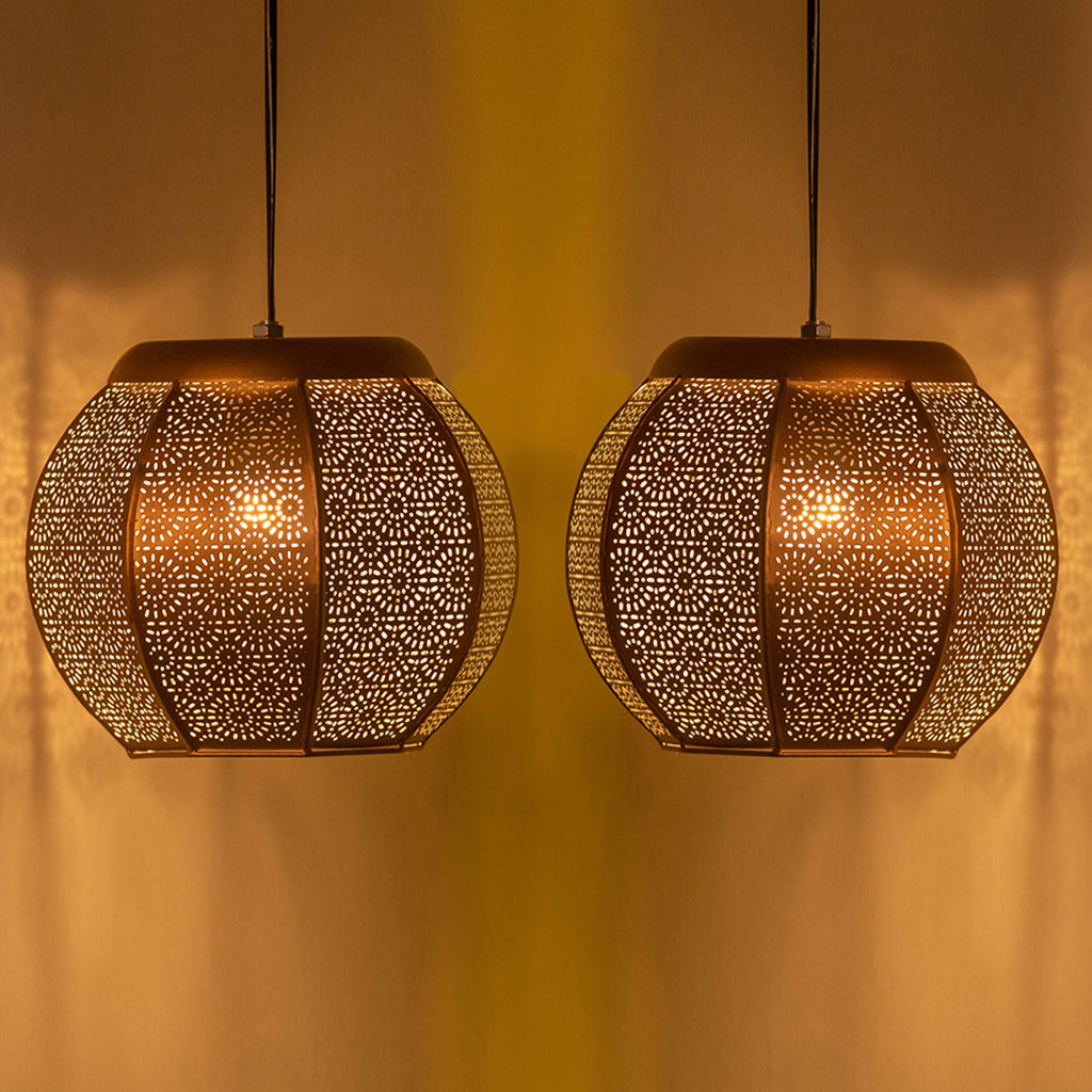 Morrocan Treasure Hand-etched Pendant Lamp In Iron (Set of 2, 20.3 cm)