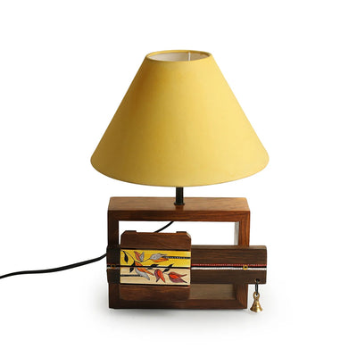 'Rustic Tulips' Hand-Painted Decorative Table Lamp In Mango & Sheesham Wood (14.6 Inches)