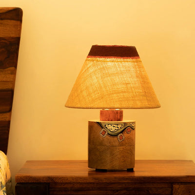 'Abstract Mosaic' Hand-Painted Decorative Table Lamp In Mango Wood (10.8 Inches)
