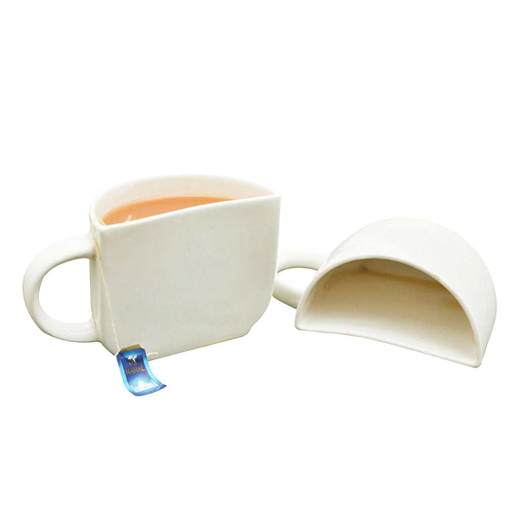 Unique Half Ceramic Cups Set In White