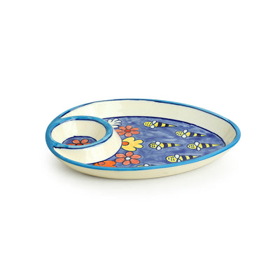 'The Bee Collective' Hand-painted Ceramic Chip-N-Dip Platter (Microwave Safe)