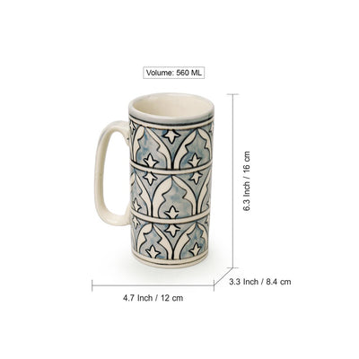 Arabian Nights' Hand-Painted Ceramic Beer & Milk Mugs (Set of 2 | 560 ML | Microwave Safe)