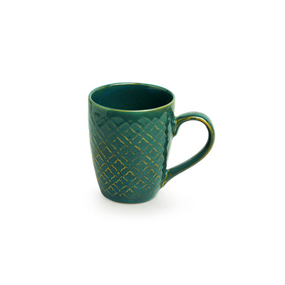 Moroccan Turqouise' Hand Glazed & Embossed Coffee Mug In Ceramic (300 ML | Microwave Safe)