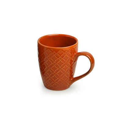 Moroccan Tangerine' Hand Glazed & Embossed Coffee Mug In Ceramic (300 ML | Microwave Safe)