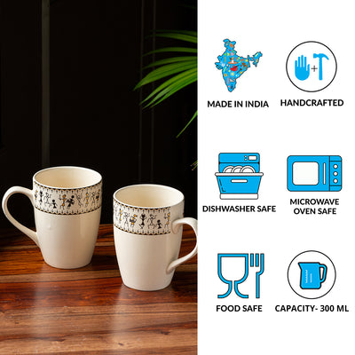 Whispers of Warli' Handcrafted Ceramic Tea & Coffee Mug (300 ML | Microwave Safe)