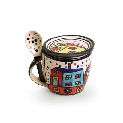 The Hut Jumbo Cuppas' Hand-Painted Ceramic Soup & Coffee Mug With Coaster And Spoon (300 ml)