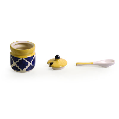 Moroccan' Handpainted Ceramic Pickle & Chutney Jars With Spoons (Set Of 2)