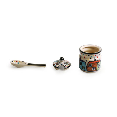 Hut Handpainted' Ceramic Pickle & Chutney Jars With Spoons (Set Of 2)