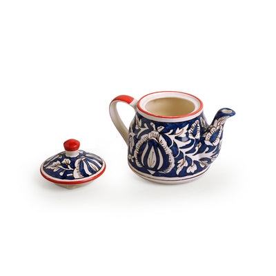 Mughal Heritage' Hand-Painted Ceramic Tea Cups & Kettle  Set (6 Cups, 1 Kettle)