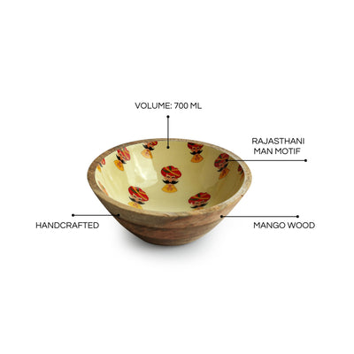 Folk Musicians' Handenamelled Serving Salad Bowl (7.8 Inches, 700 ml, Mango Wood, Handcrafted)