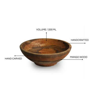 Spiral Carve' Handcrafted Serving Salad Bowl (9.8 Inches, 1200 ml, Mango Wood)