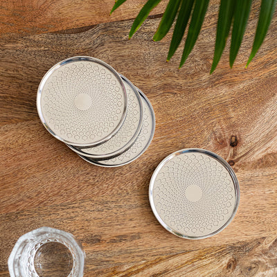 Mughal Arc' Hand-Etched Stainless Steel Coasters (Set Of 4)