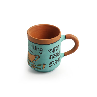Chai Masala' Terracotta Coffee & Tea Cups (Set Of 2, 210 ML, Hand-Painted, Turquoise)