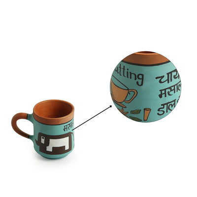 Chai Masala' Terracotta Coffee & Tea Cups (Set Of 2, 210 ML, Hand-Painted, Turquoise)