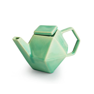 'Caribbean Green' Handcrafted Ceramic Tea Cups & Kettle  Set (2 Cups & 1 Kettle, Microwave Safe)