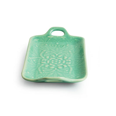 'Caribbean Green' Hand Glazed Serving Platter In Ceramic (Hand-Etched)