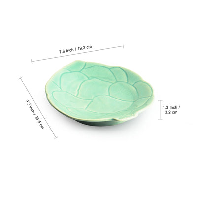 'Caribbean Green' Hand Glazed Serving Platter In Ceramic (Set of 2, Microwave Safe, Hand-Etched)
