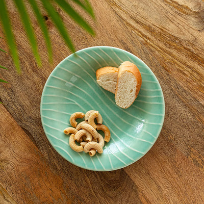 'Caribbean Green' Hand Glazed Ceramic Pasta Bowls/Plates (Microwave Safe, Hand-Etched)