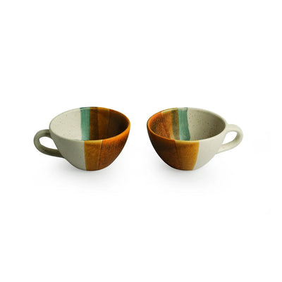 'Zen Garden' Handcrafted Ceramic Tea Cups & Kettle Set (2 Cups & 1 Kettle, Microwave Safe)