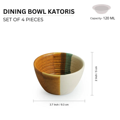 'Zen Garden' Hand Glazed Ceramic Dinner Bowls/Katoris (Set of 4, 120 ml, Microwave Safe)