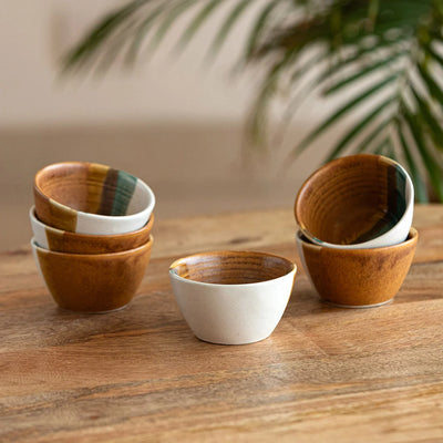 'Zen Garden' Hand Glazed Ceramic Dinner Bowls/Katoris (Set of 6, 120 ml, Microwave Safe)