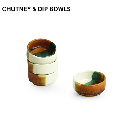 'Zen Garden' Hand Glazed Ceramic Chutney & Dip Bowls (Set of 4, 30 ml, Microwave Safe)