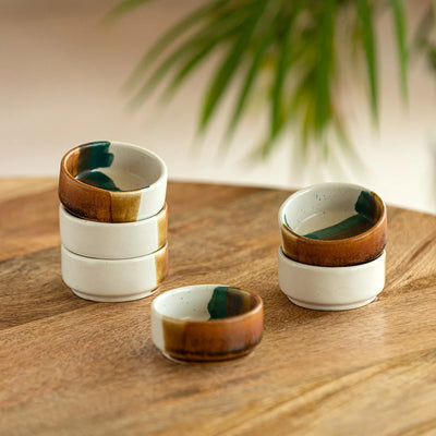 'Zen Garden' Hand Glazed Ceramic Chutney & Dip Bowls (Set of 6, 30 ml, Microwave Safe)