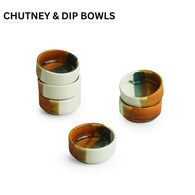 'Zen Garden' Hand Glazed Ceramic Chutney & Dip Bowls (Set of 6, 30 ml, Microwave Safe)