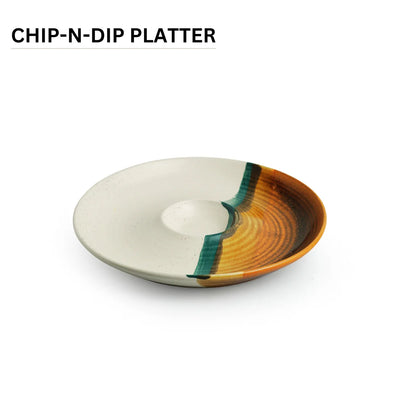 'Zen Garden' Hand Glazed Chip-N-Dip Serving Platter In Ceramic (Microwave Safe)