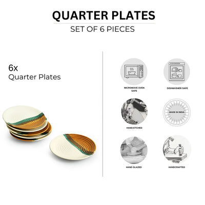 'Zen Garden' Hand Glazed Ceramic Side/Quarter Plates (Set of 6, Microwave Safe)