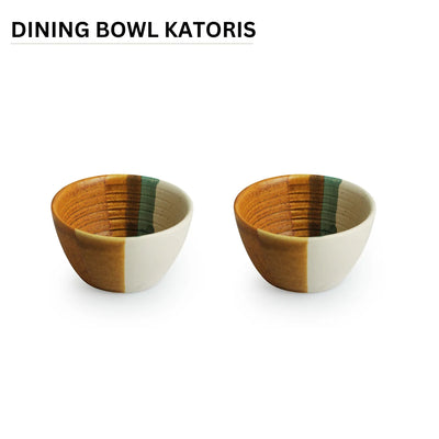 'Zen Garden' Hand Glazed Ceramic Dinner Plate With Dinner Katoris (3 Pieces, Serving for 1, Microwave Safe)