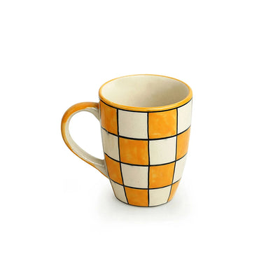 'Shatranj Checkered' Hand-painted Coffee & Tea Mug in Ceramic (260 ML, Microwave Safe)
