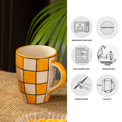 'Shatranj Checkered' Hand-painted Coffee & Tea Mug in Ceramic (260 ML, Microwave Safe)