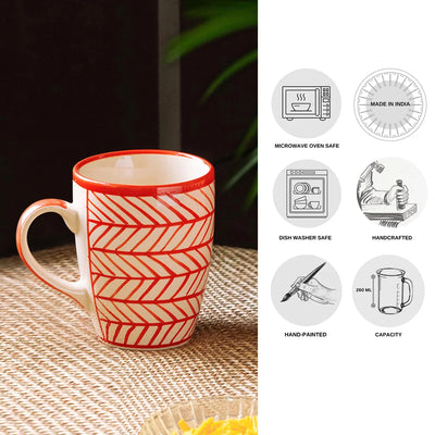 'Red Chevrons' Hand-Painted Ceramic Tea & Coffee Mug (260 ML, Microwave Safe)