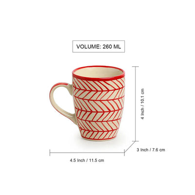 'Red Chevrons' Hand-Painted Ceramic Tea & Coffee Mug (260 ML, Microwave Safe)