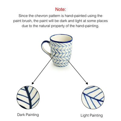 Indigo Chevron' Hand-painted Ceramic Tea & Coffee Mugs (Set of 2 | 300 ML | Microwave Safe)