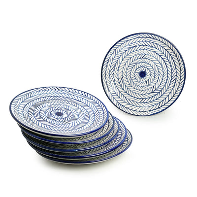 Indigo Chevron' Hand-painted Ceramic Dinner Plates (Set of 6 | Microwave Safe)
