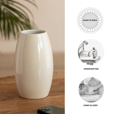 'Barrel Modern' Decorative Ceramic Vase (Handglazed Studio Pottery, 8.3 Inches)