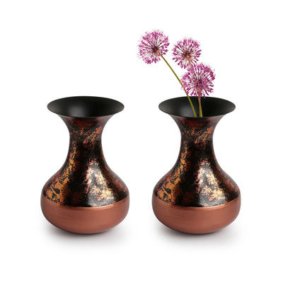 'Surahi' Antique Metal Flower Vases (Set of 2, Iron, Hand-Painted, 7.1 Inches)