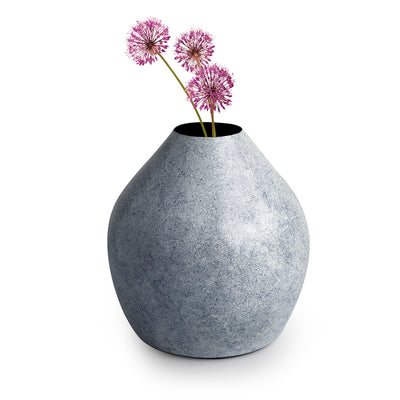'River- Worn Pebble' Metal Flower Vase (Iron, Hand-Painted, 9.4 Inches)