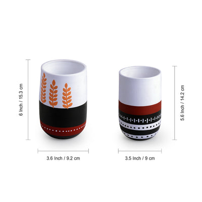 'Bohemian Pattern' Hand-Painted Decorative Terracotta Vases (Set of 2, 6.0 & 5.6 Inches)
